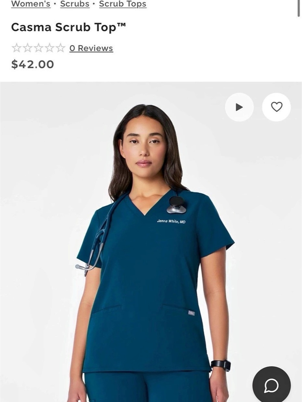 FIGS Casma Scrub Top V-Neck Blue